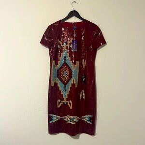 Ralph Lauren Purple Label Sequin Mini Dress in Burgundy and Teal